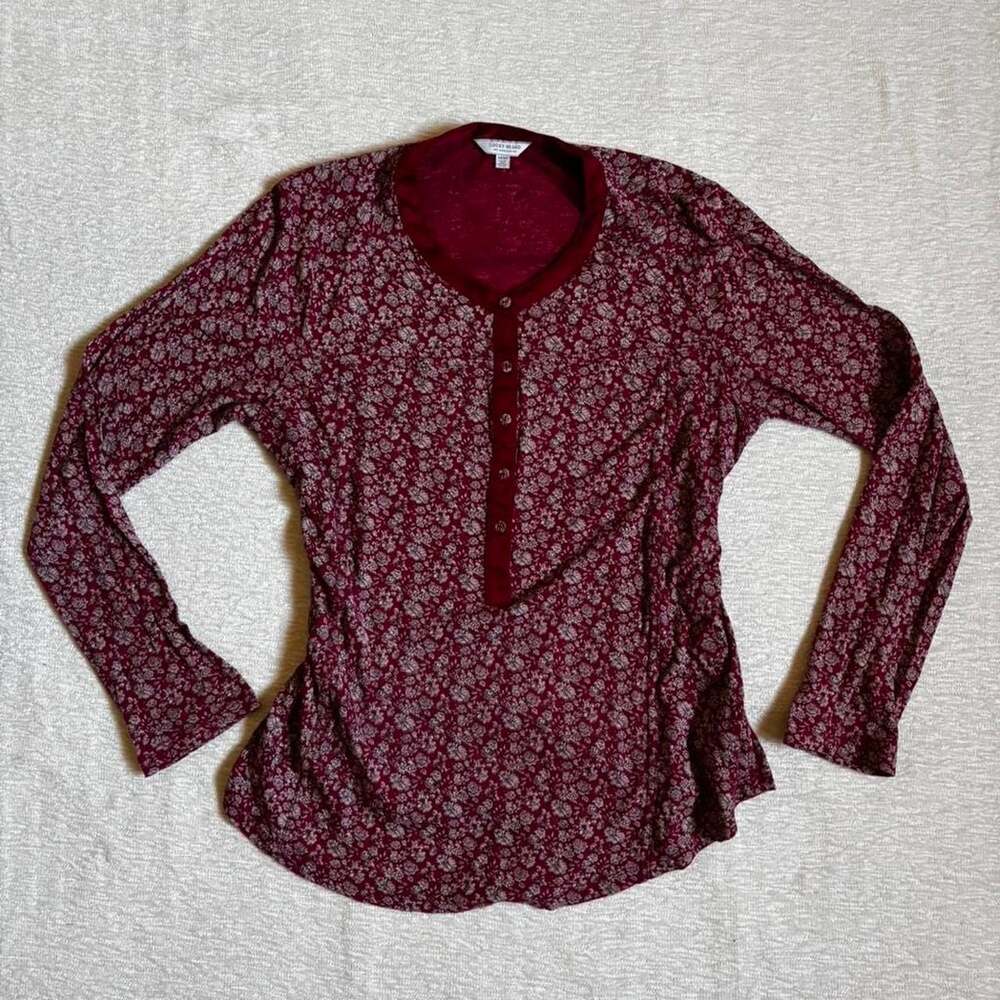 Lucky Brand Floral Button-Front Long Sleeve Blouse Burgundy